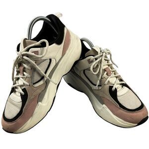 Bershka Womens Pink White Lace Up Platform Athletic Sneakers Track EU39 / US8.5‎
